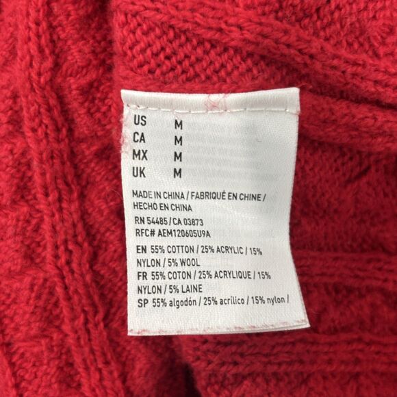 American Eagle Sweater Women's Medium Red Cable Knit Pullover Zipper Hem Casual - Picture 7 of 8